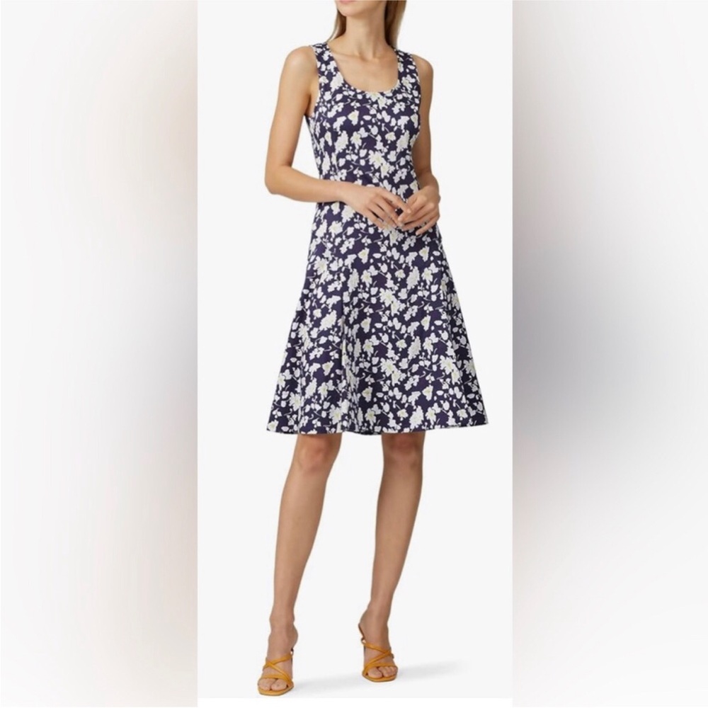 Derek Lam Collection Floral Sleeveless Dress Size 40 US 6 Navy White Fit & Flare